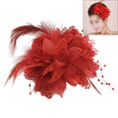 Red Flower Feather Bead Wrist Corsage Bridal Hair Clip Pin Brooch Headpiece