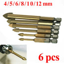 6pcs Hex Shank Drill Bit Glass Cross Spear Head Tungsten Carbide Tip 4-12mm YM