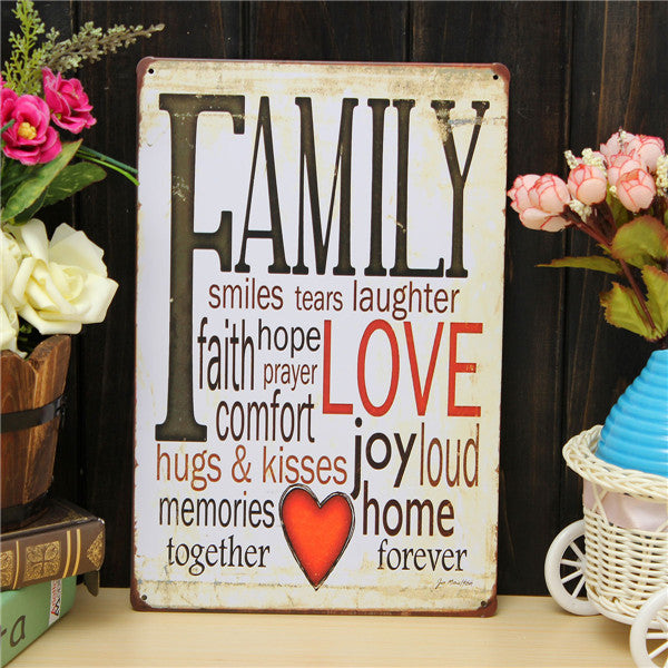 Family Love Sheet Metal Drawing Metal Painting Tin Wall Home Poster Sign