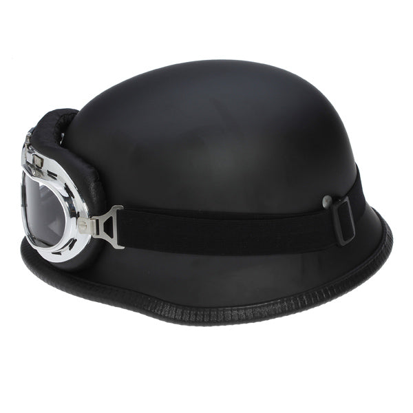 Black 59-60cm/23.2-23.6in Motorcycle Half Face Helmet With Removable Goggle Cruiser Biker Matte