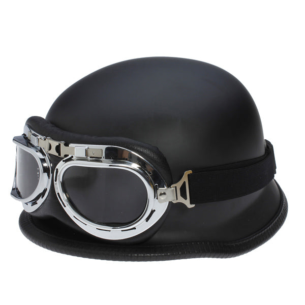 Black 59-60cm/23.2-23.6in Motorcycle Half Face Helmet With Removable Goggle Cruiser Biker Matte