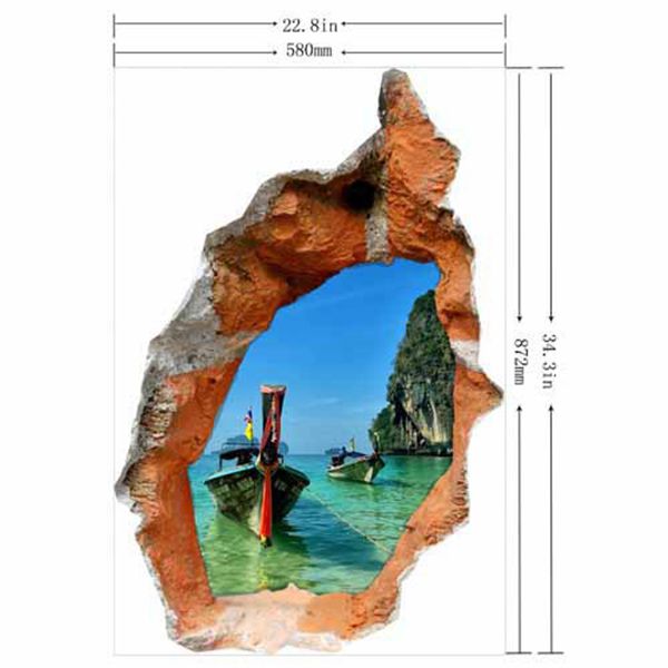 3D Seascape Wall Decals Removable Attractive Scenery Wall Stickers Home Wall Decor
