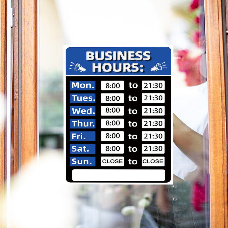 Business Hours Sign Hours of Operation Signs for Window / Door (Blue) Newly