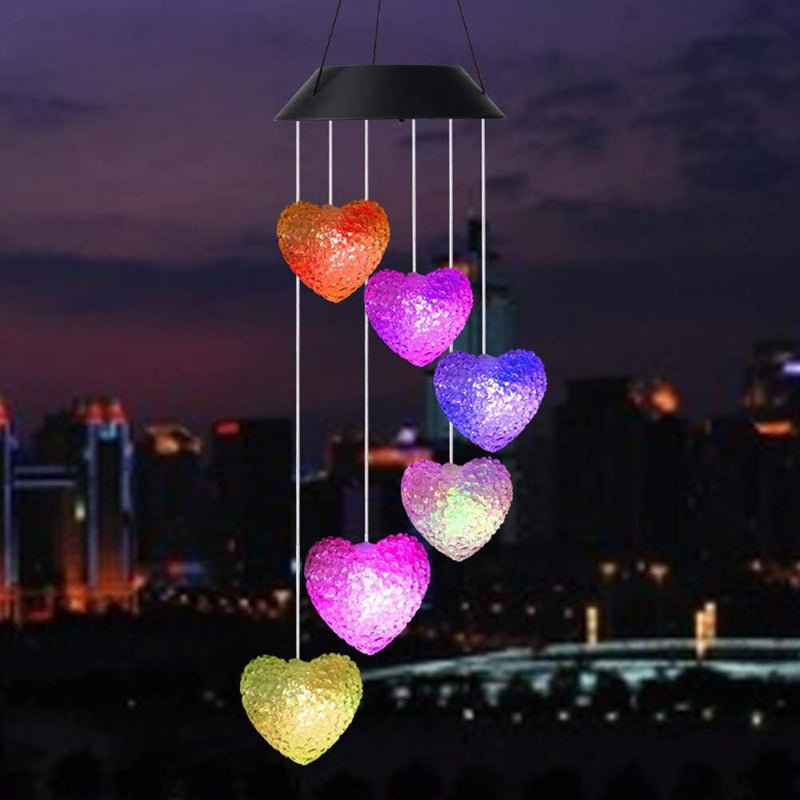 6LED Colorful Love Heart Wind Chime Lamp Solar Powered Garden Hanging Lamp Newly