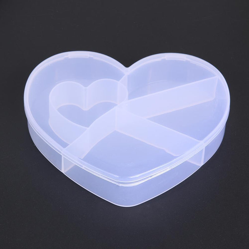 5 Slots Heart Storage Box Plastic Home Organizer Jewelry Beads Boxes(White)