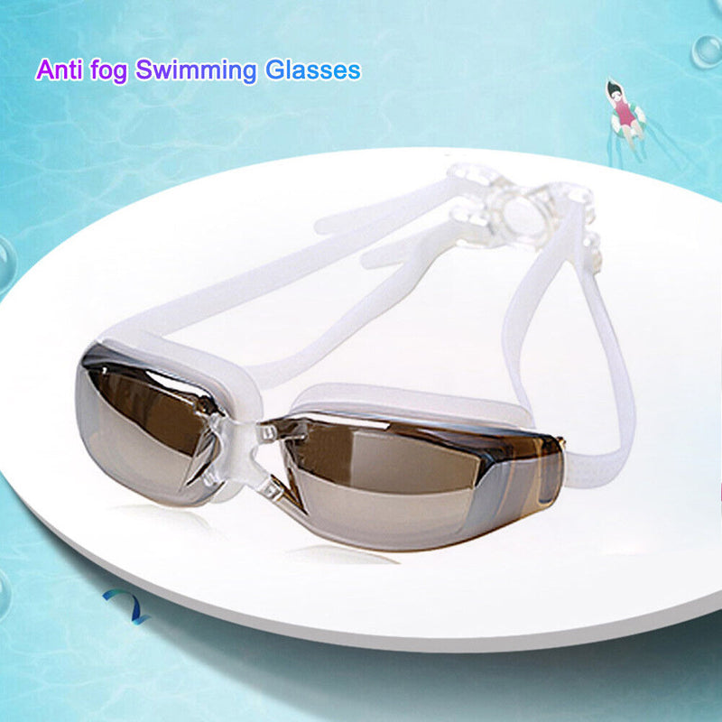 Swimming Goggles Electroplate Waterproof Swim Glasses with Earplugs Nose Clip