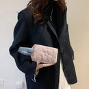Fashion Cotton Padded Flower Pattern Handbag Winter Casual Stitching Clutch Bag