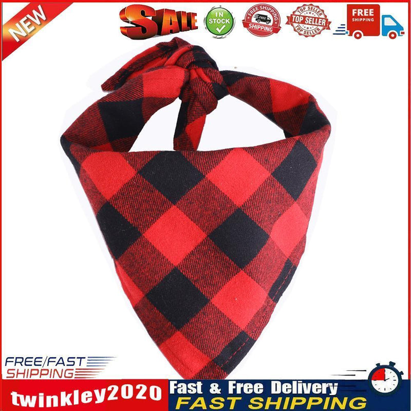 Pet Neckerchief Dog Plaid Triangle Scarf Collar Saliva Towel (Red Black) Newly