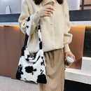 Animal Pattern Print Shoulder Bag Women Fashion Plush Large Capacity Handbags
