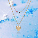 Rhinestone Clavicle Chain Women Love Heart Pendant Double Layer Necklace Je