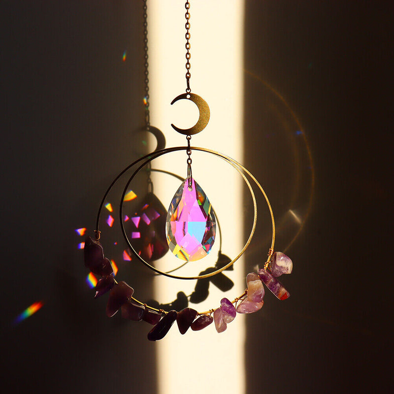 Moon Circle Crystal Suncatcher Rainbow Chaser Window Curtains Pendant Home De