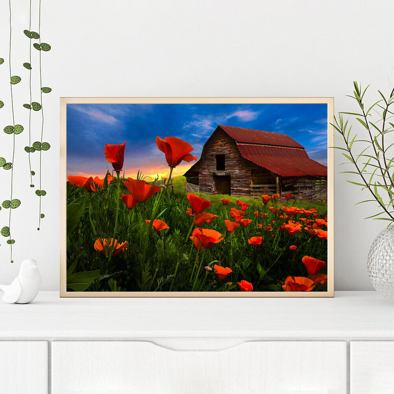Canvas Painted Oil Paint By Numbers Cabin Flowers Wall Art Modern Bedroom D