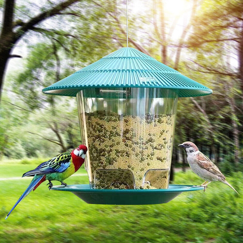 Plastic Gazebo Shape Bird Feeder Outdoor Hanging Clear Food Holder Container Box