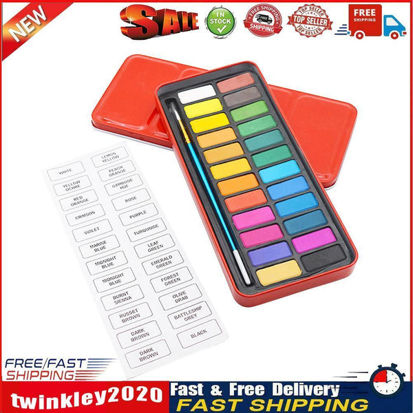 24 Colors Solid Watercolor Paint Set Kids Art Drawing Water Color Pigment Newly