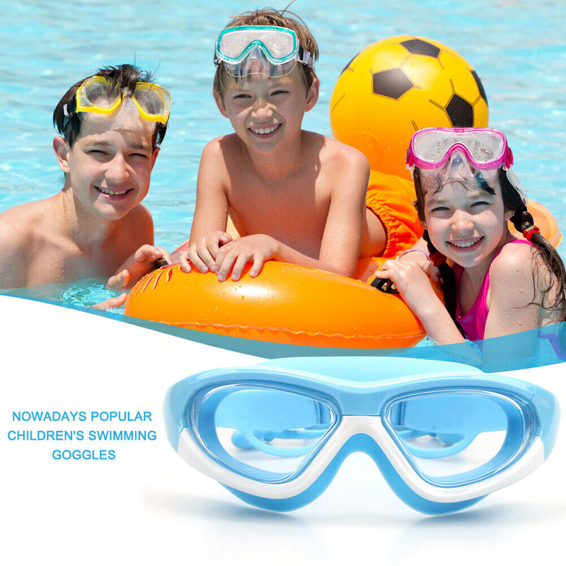 Swimming Glasses Waterproof HD Anti-fog Kids Diving Goggles (Blue White)