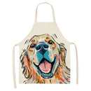 Kitchen Linen Apron Dog Head Color Painted Dinner Party Cleaning Pinafore