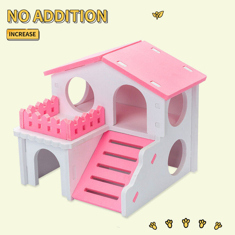 Pet Hamster House with Ladder Nest Log Cabin Animal Sleeping Toys (Pink) Newly