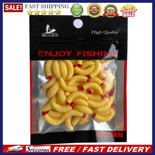 50pcs 2.4cm 0.5g PVC Maggot Wobblers Bionic Fishing Lures Artificial Soft Bai