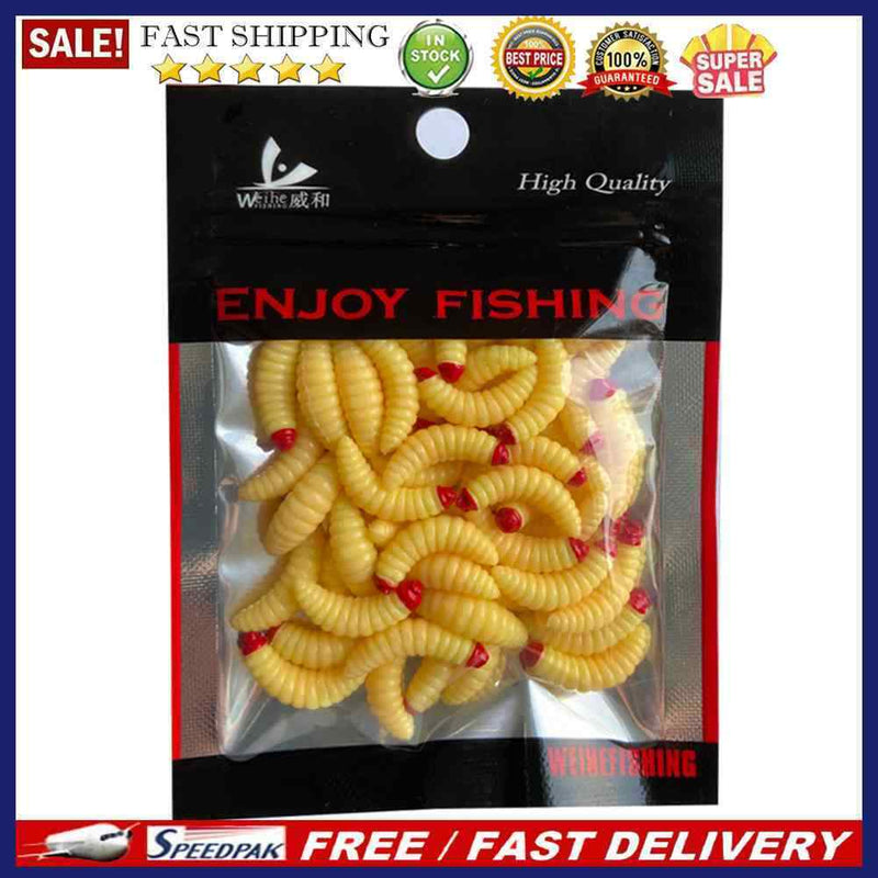 50pcs 2.4cm 0.5g PVC Maggot Wobblers Bionic Fishing Lures Artificial Soft Bai