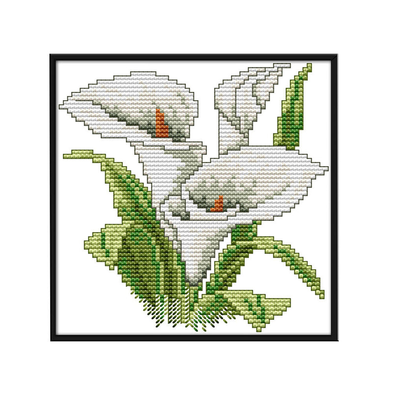 17x17cm Needlework Kit DIY Cross Stitch 14CT Stamped (H453 White Flower)