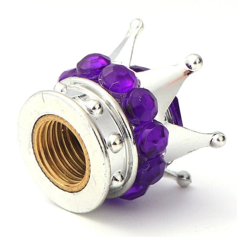 4pcs Car Rhinestone Crown Wheel Tire Valve Cap Auto Dust Air Cover (Purple)