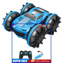 2.4GHz 4WD RC Stunt Car Boat Toys Double Sided Amphibious Vehicles (Blue)