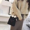 Women Rabbit Shape Cotton Linen Small Shoulder Bag Crossbody Bag(Black)