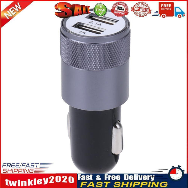 Metal Dual USB 2.1A Car Cigarette Lighter Adapter Charger(Gray+Black) Newly