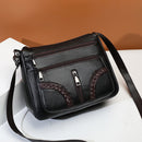 Women Braided PU Shoulder Messenger Bag Multi-pocket Solid Handbag (Black)
