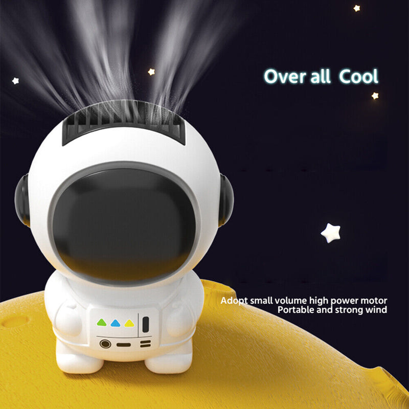 Mini Electric Fan Cute Astronaut Bladeless Spaceman Neck Air Cooler (Black)