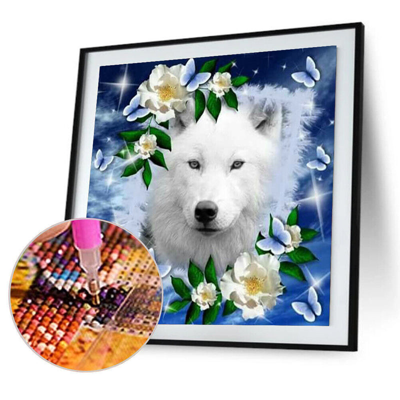 5D Diamond Painting Kit Flower Wolf Full Round Drill Rhinestone DIY Wall