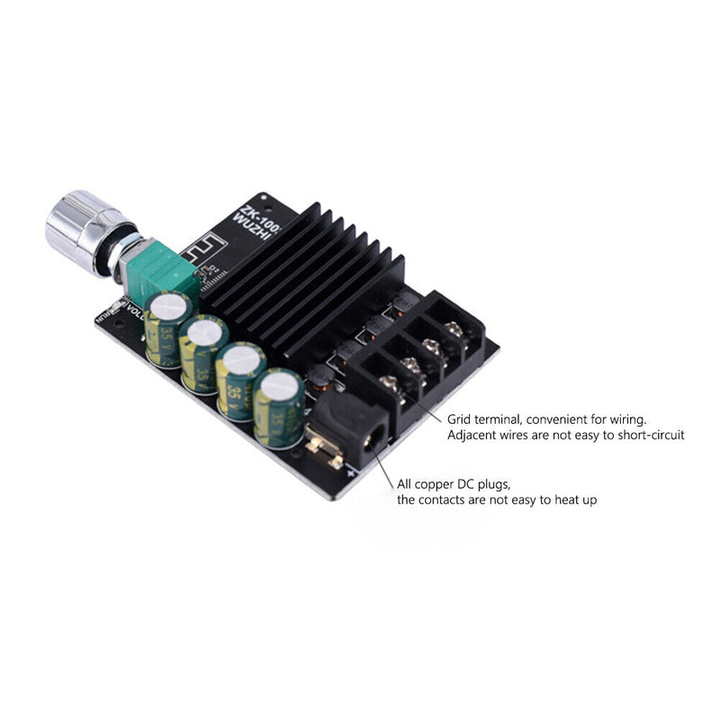 ZK-1002L Dual Channel 2x100W Audio Power Amplifier Board Stereo Amp with Filter