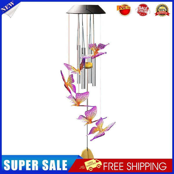 Colorful LED Solar Light Outdoor Wind Chime Butterfly Pendant Lamps (B)
