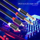 Mixer Audio Cable 2RCA Male to Dual 6.35 Male Stereo Aux Splitter Cable Newly