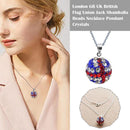 London GB UK British Flag Union Jack Shamballa Beads Pendant Necklace S6H2