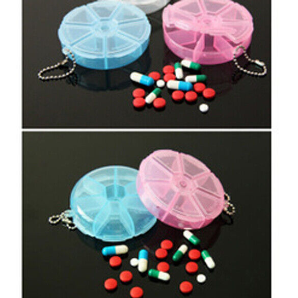 Portable Organizer Pill Round Box 7 Slot Health Pill Box Case Medicine Drug