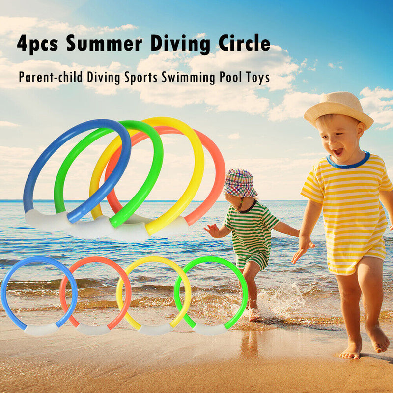 4x Children Swimming Pool Throwing Sinking Training Kids Diving Rings Water Toys
