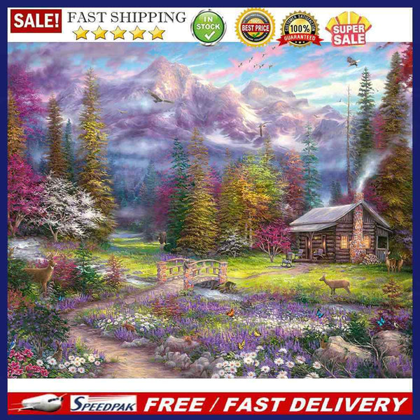 Frameless Forest Cabin Oil Paint by Numbers Kit Handpainted Artwork Wall Cr