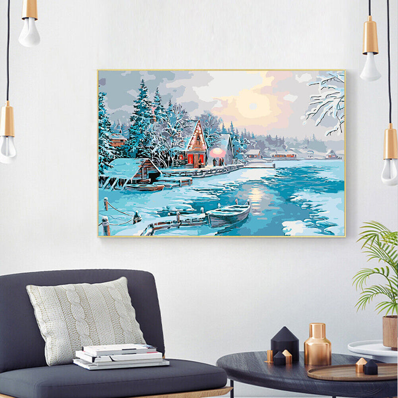 DIY Winter Scene Painting By Numbers Frameless Hand Painted Artwork Wall Decor