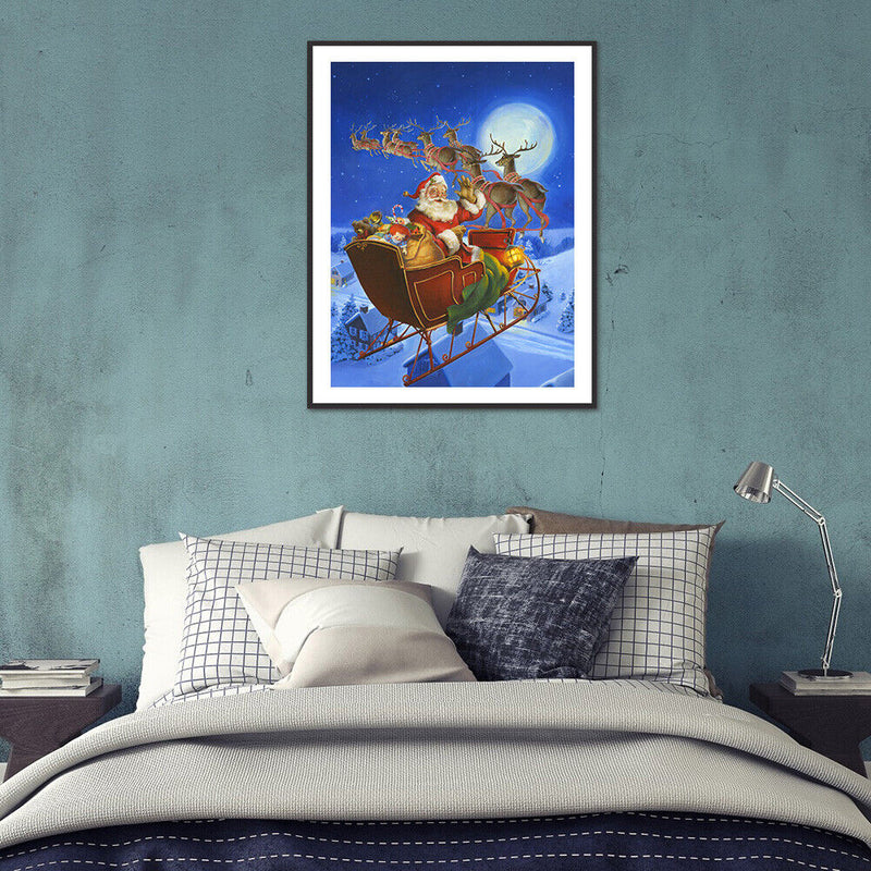5D DIY Diamond Painting Santa Sleigh Full Round Drill Mosaic Christmas Picture
