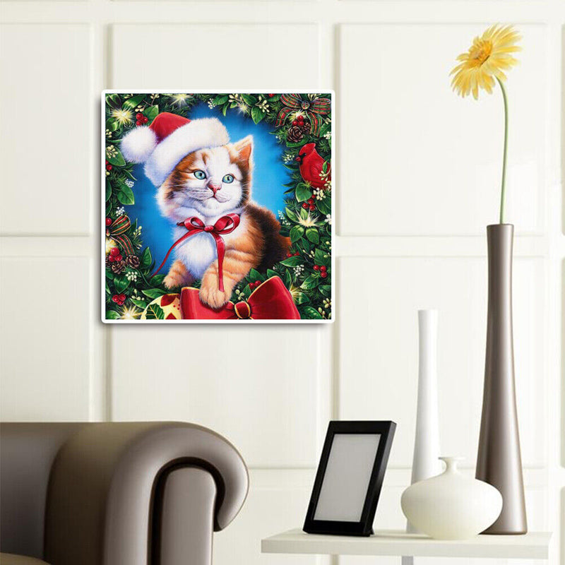 Christmas Cat Oil Paint By Numbers Kits Canvas DIY Picture Hand Painted Wall Art