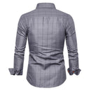 Men Plaid Cotton Shirts Casual Youth Shirt Lapel Spring Blouse (Grey)(2XL)
