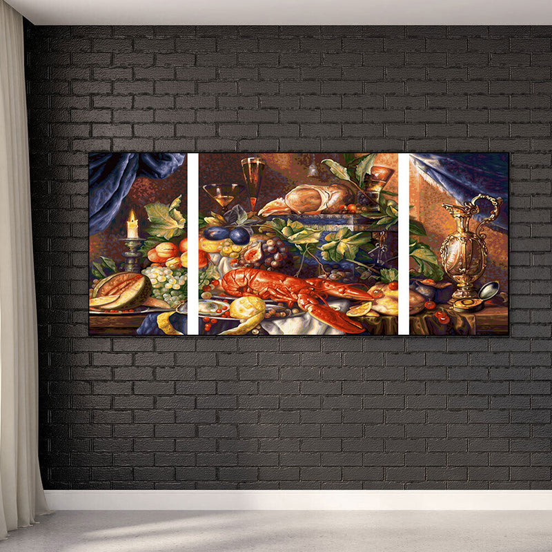 3pcs Various Foods Oil Paint By Numbers Kits DIY Handpainted Home Decoration