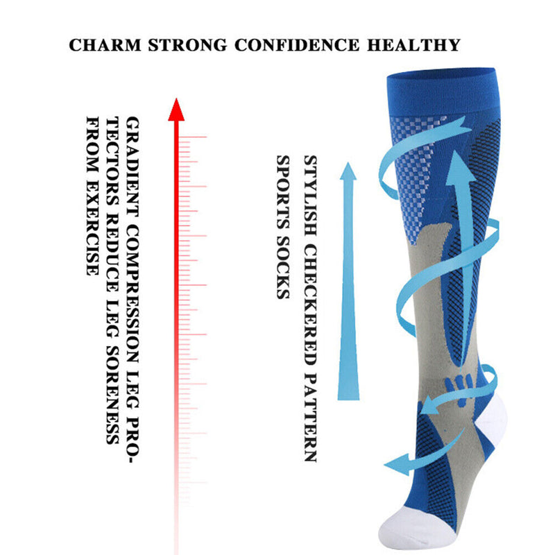 Compression Socks Unisex Sports Running Football Elastic Socks (Blue L/XL)