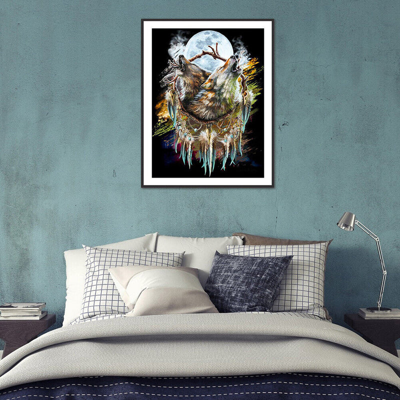 5D DIY Full Round Drill Diamond Paint Wolf Wind Chime Mosaic Rhinestone Drawing