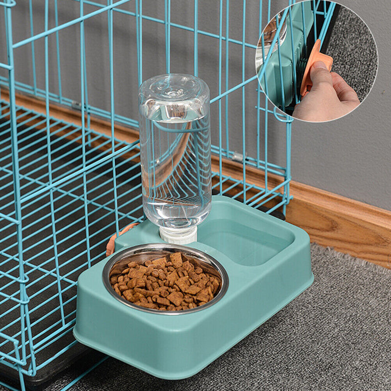 Pet Cat Double Bowl Automatic Drinking Food Feeder Cage Dog Cats Water Foun