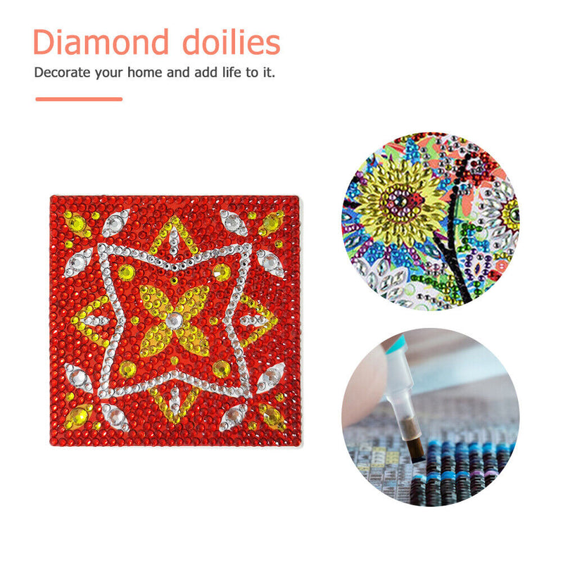 5D DIY Diamond Painting Kit Coaster Ceramics Insulation Cartoon Pad (Red)