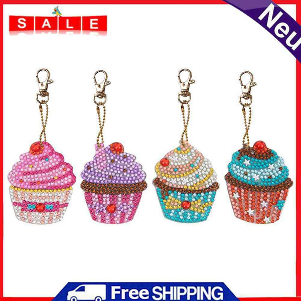 4pcs DIY Full Drill Special Shaped Diamond Painting Women Bag Cupcake Keychain