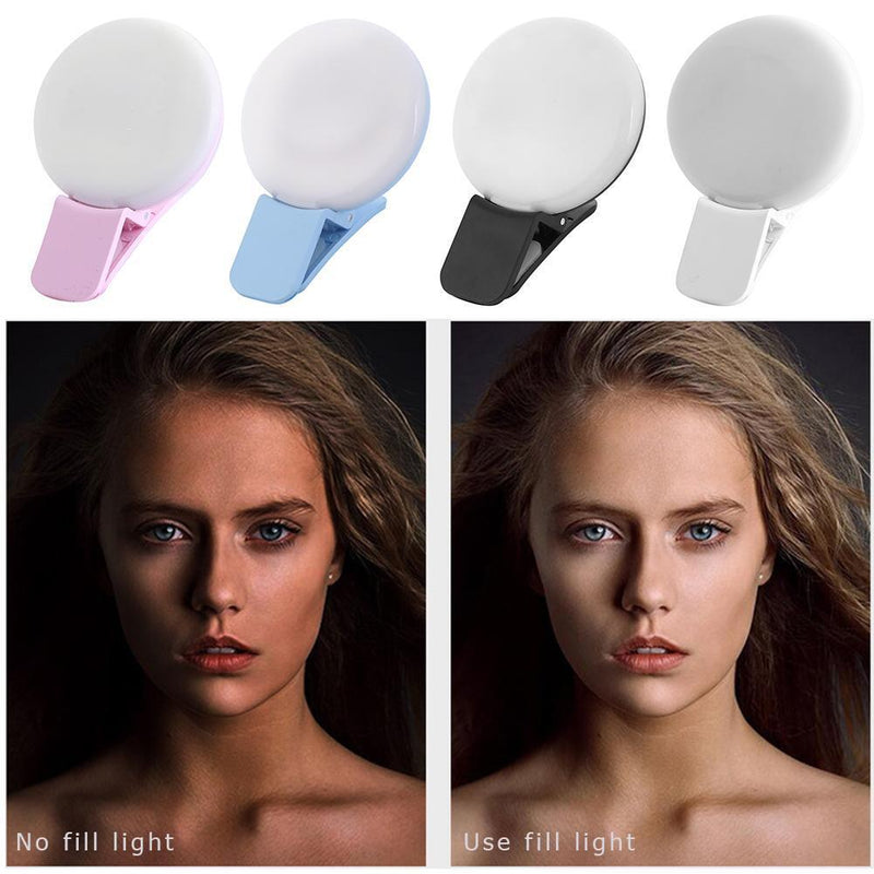 5pcs Mini LED USB Clip Mobile Phone Q Selfie Ring Flash  Fill Light (Black)