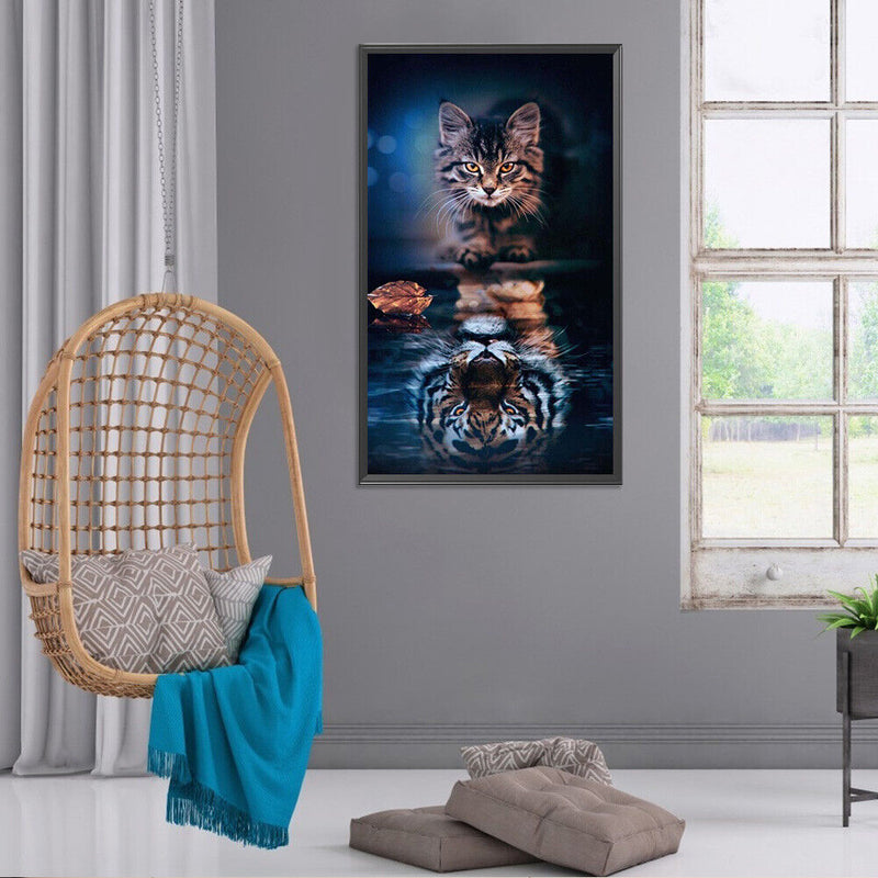 5D Diamond Painting Kit DIY Cat Reflection Full Round Drill Mosaic Wall Pic